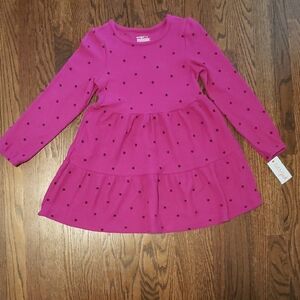 NWT Girls Cat & Jack Fushia Polka Dot Long Sleeve Dress